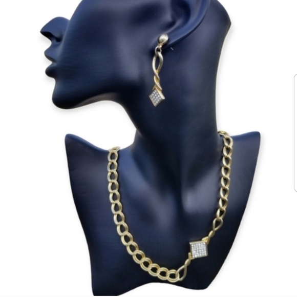PARK LANE VINTAGE GOLDTONED & CRYSTAL CHAIN NECKLACE & EARRING SET - Picture 1 of 6